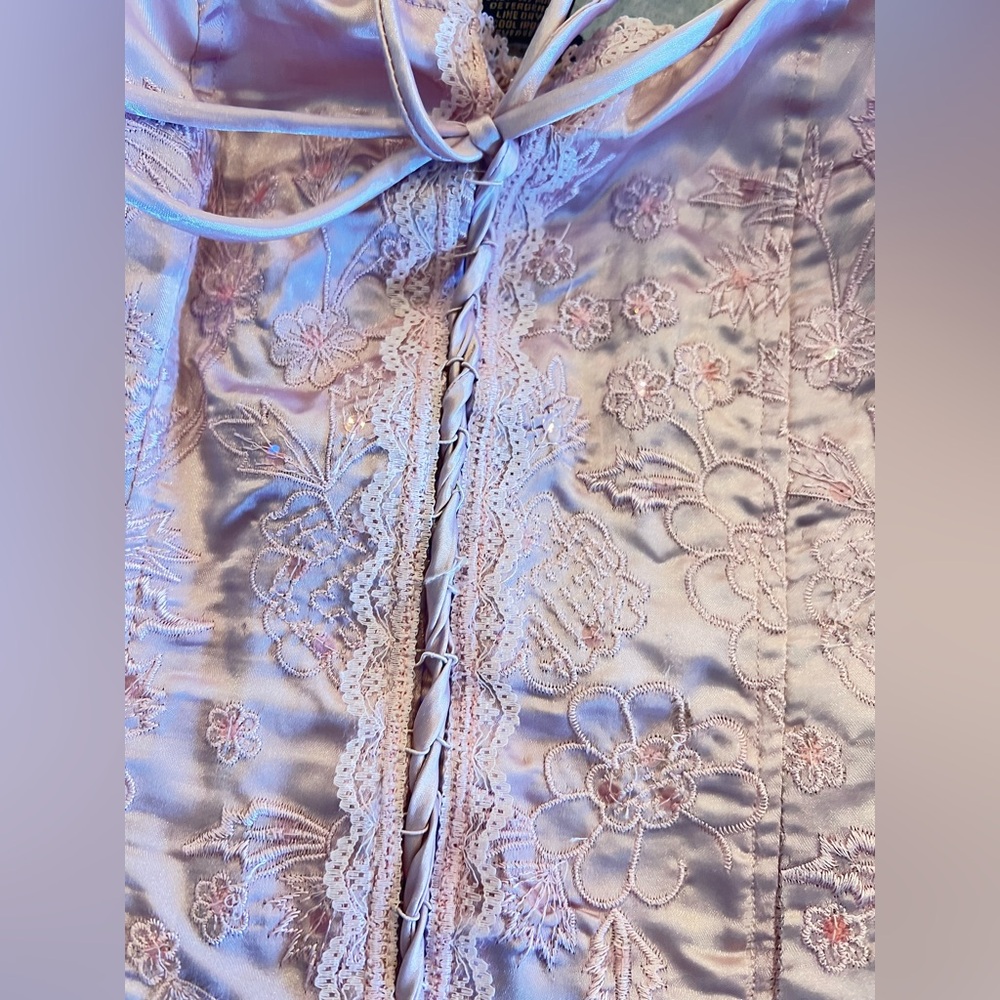 Fang Vintage Pink Lace-Up Camisole Top with side zipper & Adjustable straps SZ M - Picture 6 of 16